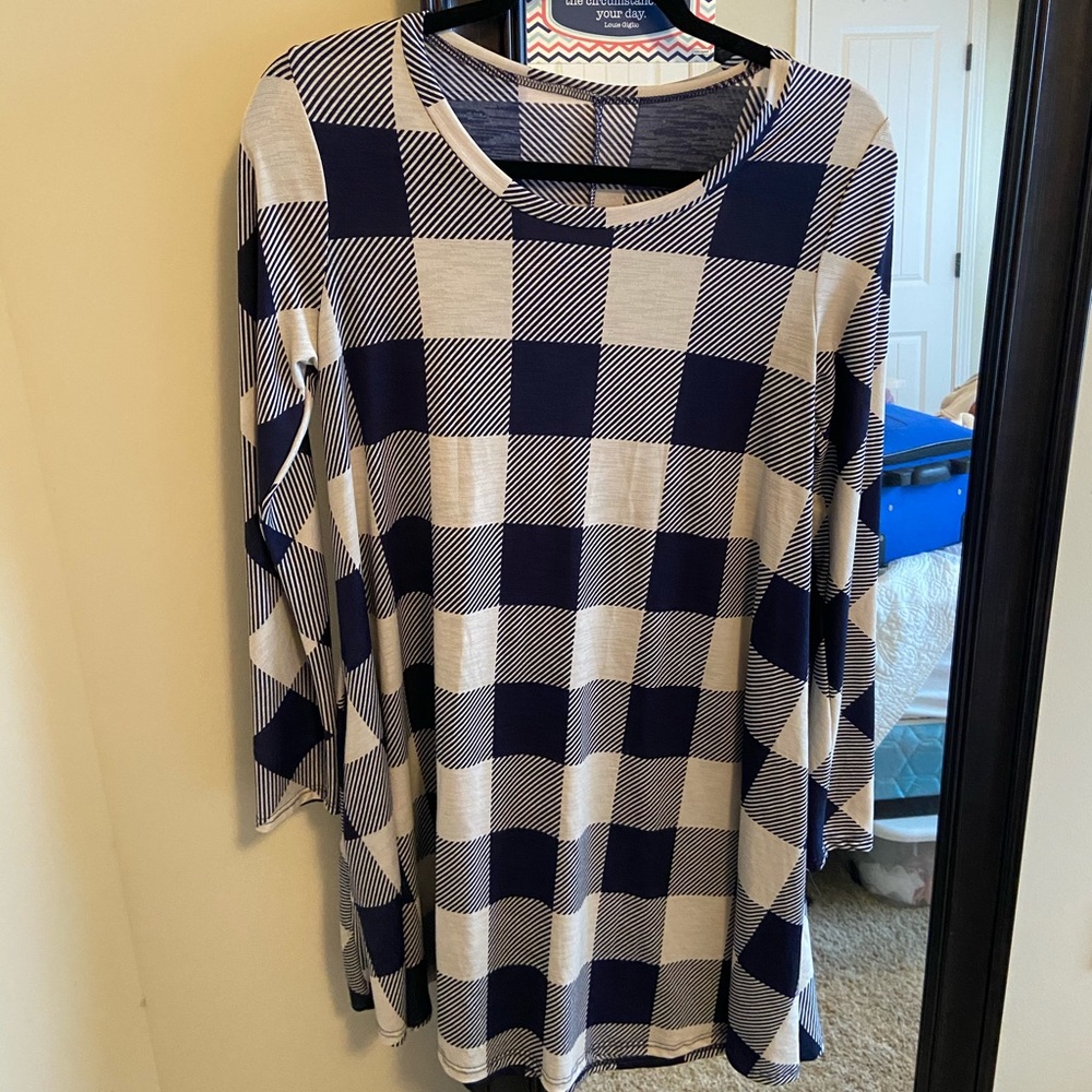 Navy and Cream Buffalo Plaid Tunic